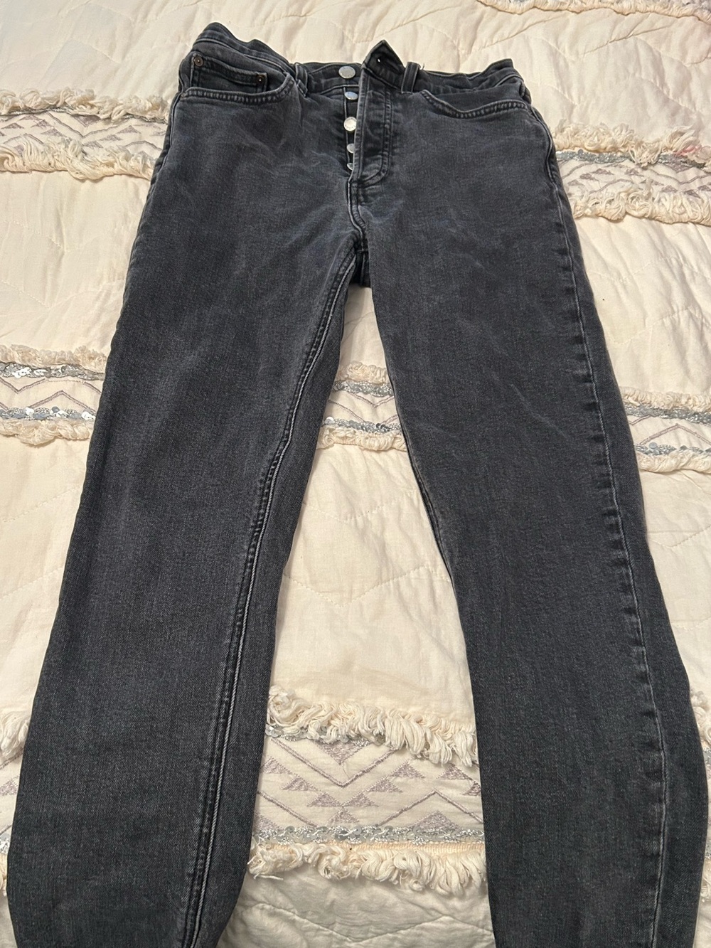 High-Waist Button-Fly Black Jeans